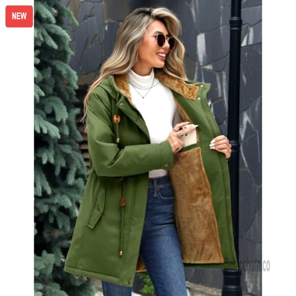 Waterproof Fleece Lined Hooded Parka Jacket Warm Winter Coat Puffer - Picture 2 of 7